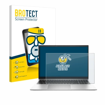 Face avant d’un emballage produit avec le logo de la marque BROTECT. À côté, l’appareil HP EliteBook 865 G10 est représenté av