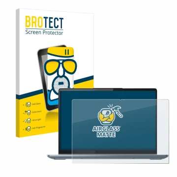 Face avant d’un emballage produit avec le logo de la marque BROTECT. À côté, l’appareil Lenovo IdeaPad 5i 2-in-1 Gen 9 14