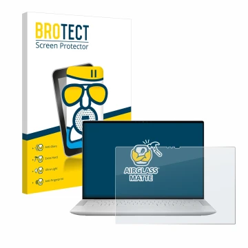 Face avant d’un emballage produit avec le logo de la marque BROTECT. À côté, l’appareil Dell XPS 14 9440 Touch est représenté 