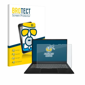 Face avant d’un emballage produit avec le logo de la marque BROTECT. À côté, l’appareil MSI Summit E16 AI Studio est représent