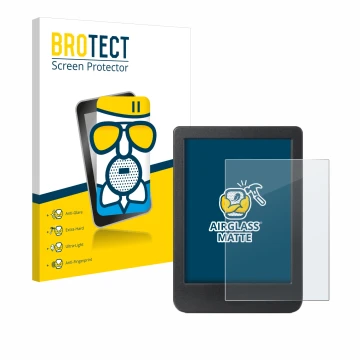 Face avant d’un emballage produit avec le logo de la marque BROTECT. À côté, l’appareil Kobo Clara BW est représenté avec la p