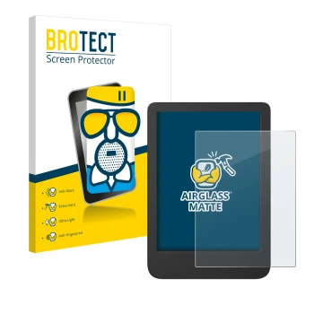 Face avant d’un emballage produit avec le logo de la marque BROTECT. À côté, l’appareil Tolino Shine 5 Color 2024 est représen