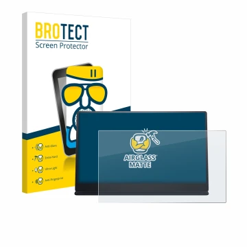 Face avant d’un emballage produit avec le logo de la marque BROTECT. À côté, l’appareil Dell P1424H est représenté avec la pro