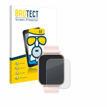 Face avant d’un emballage produit avec le logo de la marque BROTECT. À côté, l’appareil walkbee Smartwatch 1.83