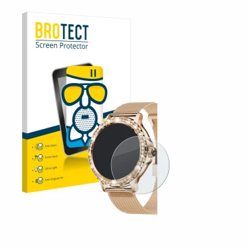 Face avant d’un emballage produit avec le logo de la marque BROTECT. À côté, l’appareil walkbee Smartwatch 1.3
