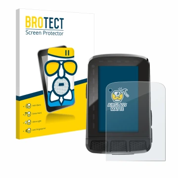 Face avant d’un emballage produit avec le logo de la marque BROTECT. À côté, l’appareil Wahoo Elemnt Roam V2 GPS est représent