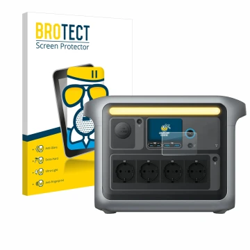Face avant d’un emballage produit avec le logo de la marque BROTECT. À côté, l’appareil Anker SOLIX C1000X est représenté avec