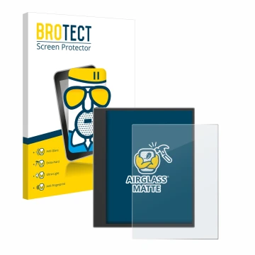 Face avant d’un emballage produit avec le logo de la marque BROTECT. À côté, l’appareil PocketBook InkPad Eo (2024) est représ