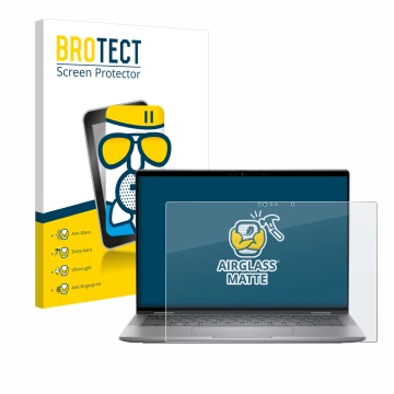 Face avant d’un emballage produit avec le logo de la marque BROTECT. À côté, l’appareil Dell Latitude 7450 2-in-1 est représen