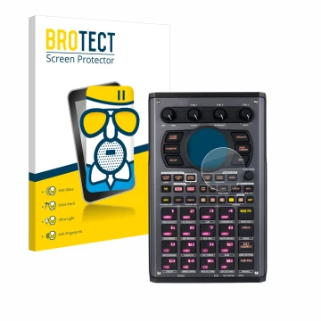 Face avant d’un emballage produit avec le logo de la marque BROTECT. À côté, l’appareil Roland SP-404MKII est représenté avec 