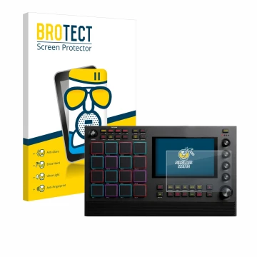 Face avant d’un emballage produit avec le logo de la marque BROTECT. À côté, l’appareil Akai MPC Live II est représenté avec l