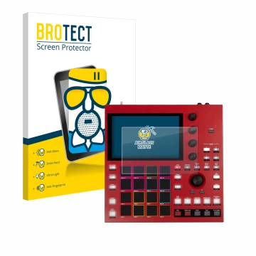Face avant d’un emballage produit avec le logo de la marque BROTECT. À côté, l’appareil Akai MPC One+ est représenté avec la p