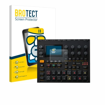 Face avant d’un emballage produit avec le logo de la marque BROTECT. À côté, l’appareil Elektron Digitakt II est représenté av