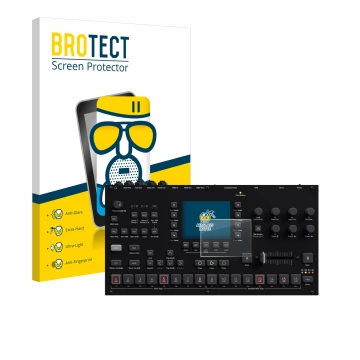 Face avant d’un emballage produit avec le logo de la marque BROTECT. À côté, l’appareil Elektron Octatrack MKII est représenté
