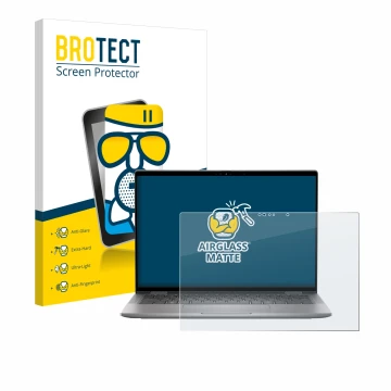 Face avant d’un emballage produit avec le logo de la marque BROTECT. À côté, l’appareil Dell Latitude 7350 2-in-1 est représen