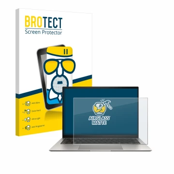 Face avant d’un emballage produit avec le logo de la marque BROTECT. À côté, l’appareil ASUS ZenBook S 13 OLED UX5304 est repr