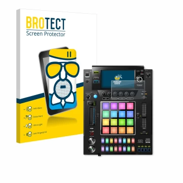 Face avant d’un emballage produit avec le logo de la marque BROTECT. À côté, l’appareil Pioneer DJS -1000 est représenté avec 