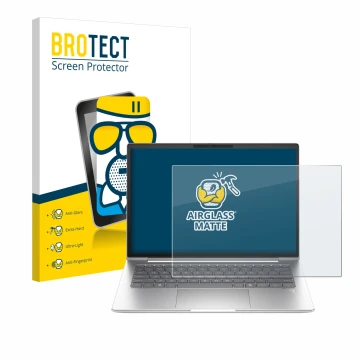 Face avant d’un emballage produit avec le logo de la marque BROTECT. À côté, l’appareil HP EliteBook 645 G11 est représenté av