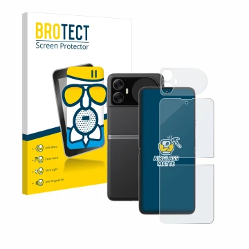 Face avant d’un emballage produit avec le logo de la marque BROTECT. À côté, l’appareil Blackview Hero 10 (Avant+Arrière) est 