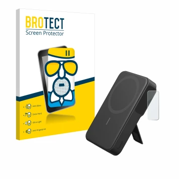 Face avant d’un emballage produit avec le logo de la marque BROTECT. À côté, l’appareil Anker MagGo est représenté avec la pro