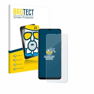 Face avant d’un emballage produit avec le logo de la marque BROTECT. À côté, l’appareil realme C61 est représenté avec la prot