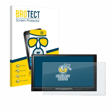 Face avant d’un emballage produit avec le logo de la marque BROTECT. À côté, l’appareil Pioneer AVH-Z9200DAB est représenté av