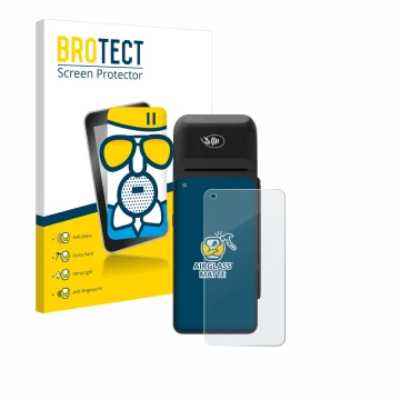 Face avant d’un emballage produit avec le logo de la marque BROTECT. À côté, l’appareil Verifone T650c est représenté avec la 