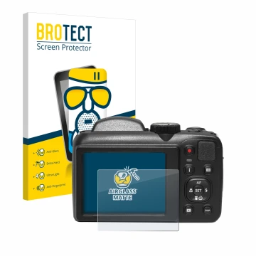 Face avant d’un emballage produit avec le logo de la marque BROTECT. À côté, l’appareil Kodak Pixpro AZ255 est représenté avec