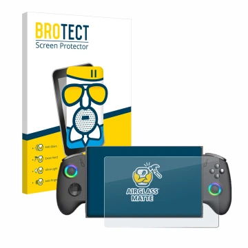 Face avant d’un emballage produit avec le logo de la marque BROTECT. À côté, l’appareil OneXPlayer X1 Mini est représenté avec