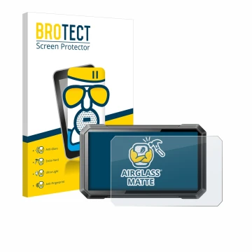 Face avant d’un emballage produit avec le logo de la marque BROTECT. À côté, l’appareil Ricoel Motorcycle CarPlay C7 II est re