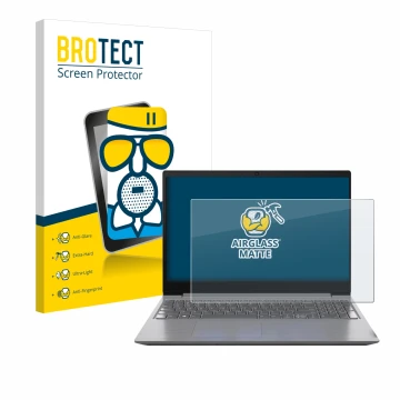 Face avant d’un emballage produit avec le logo de la marque BROTECT. À côté, l’appareil Lenovo 15.6