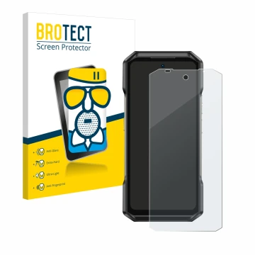 Face avant d’un emballage produit avec le logo de la marque BROTECT. À côté, l’appareil Ulefone Armor 27T Pro est représenté a