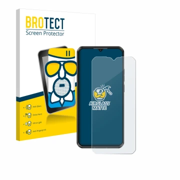 Face avant d’un emballage produit avec le logo de la marque BROTECT. À côté, l’appareil Oukitel WP50 est représenté avec la pr