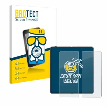 Face avant d’un emballage produit avec le logo de la marque BROTECT. À côté, l’appareil Honor Magic V3 (inneres Display) est r