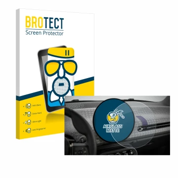 Face avant d’un emballage produit avec le logo de la marque BROTECT. À côté, l’appareil Mini Cooper Electric BJ 2024 est repré