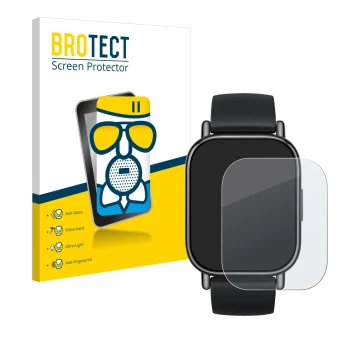 Face avant d’un emballage produit avec le logo de la marque BROTECT. À côté, l’appareil Xiaomi Redmi Watch 5 Lite est représen