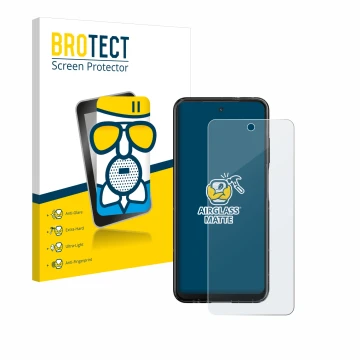 Face avant d’un emballage produit avec le logo de la marque BROTECT. À côté, l’appareil HMD Fusion est représenté avec la prot