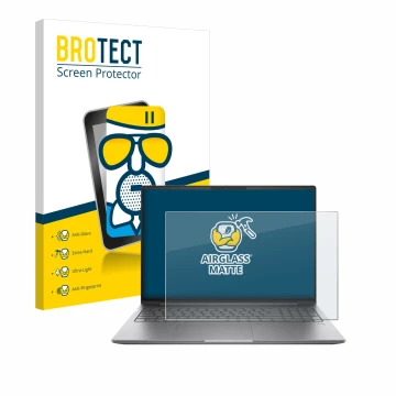Face avant d’un emballage produit avec le logo de la marque BROTECT. À côté, l’appareil HP ZBook Power 16 G11 est représenté a