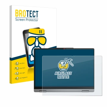 Face avant d’un emballage produit avec le logo de la marque BROTECT. À côté, l’appareil Lenovo IdeaPad 5x 2-in-1 Gen 9 14