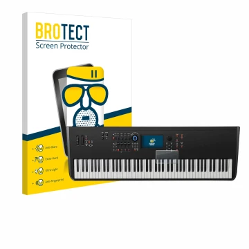 Face avant d’un emballage produit avec le logo de la marque BROTECT. À côté, l’appareil Yamaha MODX8+ est représenté avec la p