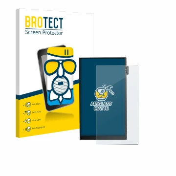 Face avant d’un emballage produit avec le logo de la marque BROTECT. À côté, l’appareil iBasso DX180 est représenté avec la pr