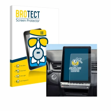 Face avant d’un emballage produit avec le logo de la marque BROTECT. À côté, l’appareil Renault Symbioz 2024 est représenté av