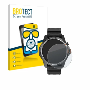 Face avant d’un emballage produit avec le logo de la marque BROTECT. À côté, l’appareil Mobvoi Ticwatch Atlas est représenté a