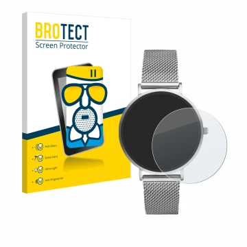 Face avant d’un emballage produit avec le logo de la marque BROTECT. À côté, l’appareil Xcoast X-Watch Siona 2 Nano est représ