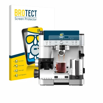 Face avant d’un emballage produit avec le logo de la marque BROTECT. À côté, l’appareil Ninja Luxe Cafe Premier ES601EU est re