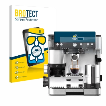 Face avant d’un emballage produit avec le logo de la marque BROTECT. À côté, l’appareil Ninja Luxe Cafe Essential est représen