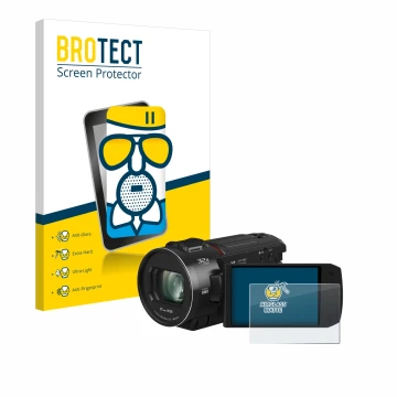 Face avant d’un emballage produit avec le logo de la marque BROTECT. À côté, l’appareil Panasonic HC-VX3 est représenté avec l