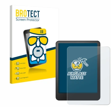 Face avant d’un emballage produit avec le logo de la marque BROTECT. À côté, l’appareil Amazon Kindle Paperwhite 2024 (12. Gen