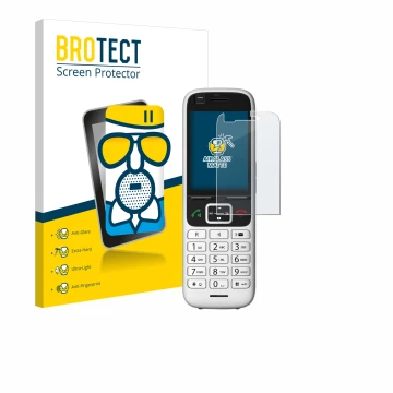 Face avant d’un emballage produit avec le logo de la marque BROTECT. À côté, l’appareil Unify OpenScape S6 est représenté avec
