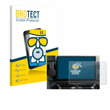 Face avant d’un emballage produit avec le logo de la marque BROTECT. À côté, l’appareil Dacia Duster Infotainment System (2024